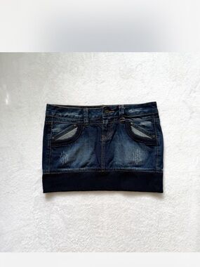 Only Dark Blue Denim Mini Skirt with Ribbed Hem
